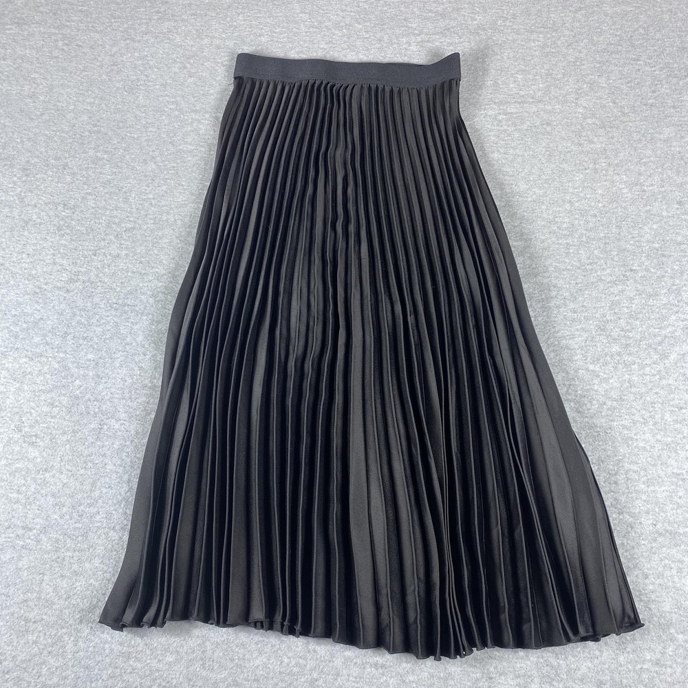 H&M Skirt Womens 4 Black Pleated Midi Elastic Waist Flowy Casual Dressy‎
